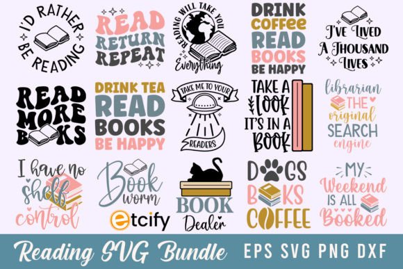 Download Reading SVG Bundle, Book Lovers Quotes - Love Collection
