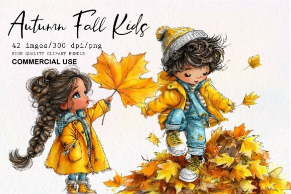 Download Whimsical Autumn Fall Kids Clipart Set - Kids Collection