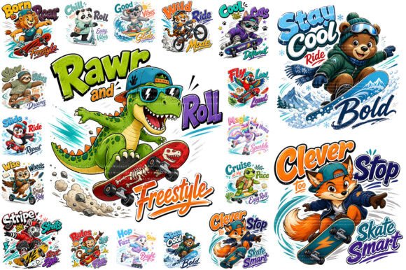 Download Kids Skateboard Animal PNG Bundle - Kids Collection