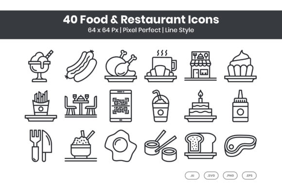Download 40 Food &amp; Restaurant Icons - Line - Restaurant Collection