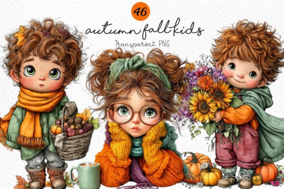Download Whimsical Autumn Fall Kids Clipart PNG - Kids Collection