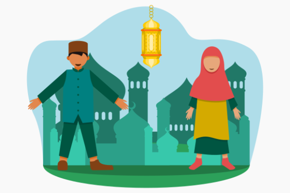 Download Ramadan Muslim Kids on Mosque Silhouette - Kids Collection